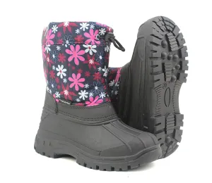 B181873 Girls Kids Floral Warm Snow Boots in Navy