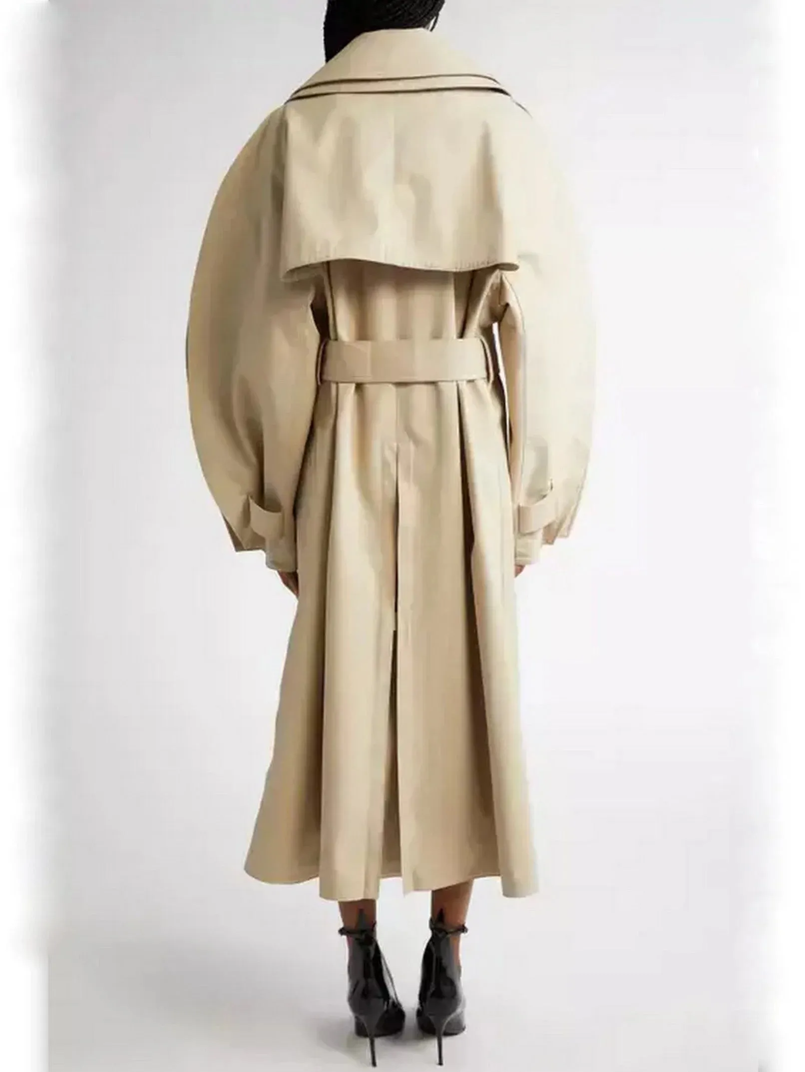 Belted Rounded-Split-Sleeve Trench Coat