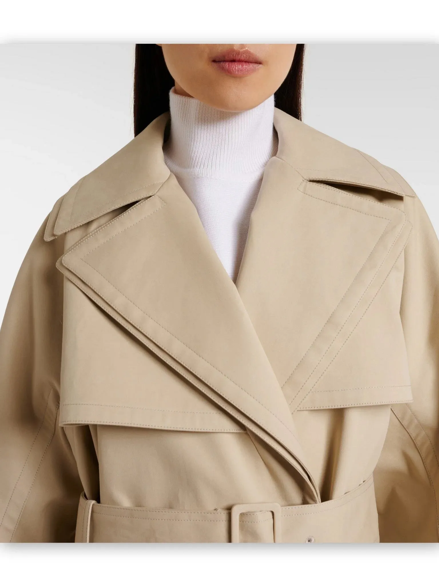 Belted Rounded-Split-Sleeve Trench Coat