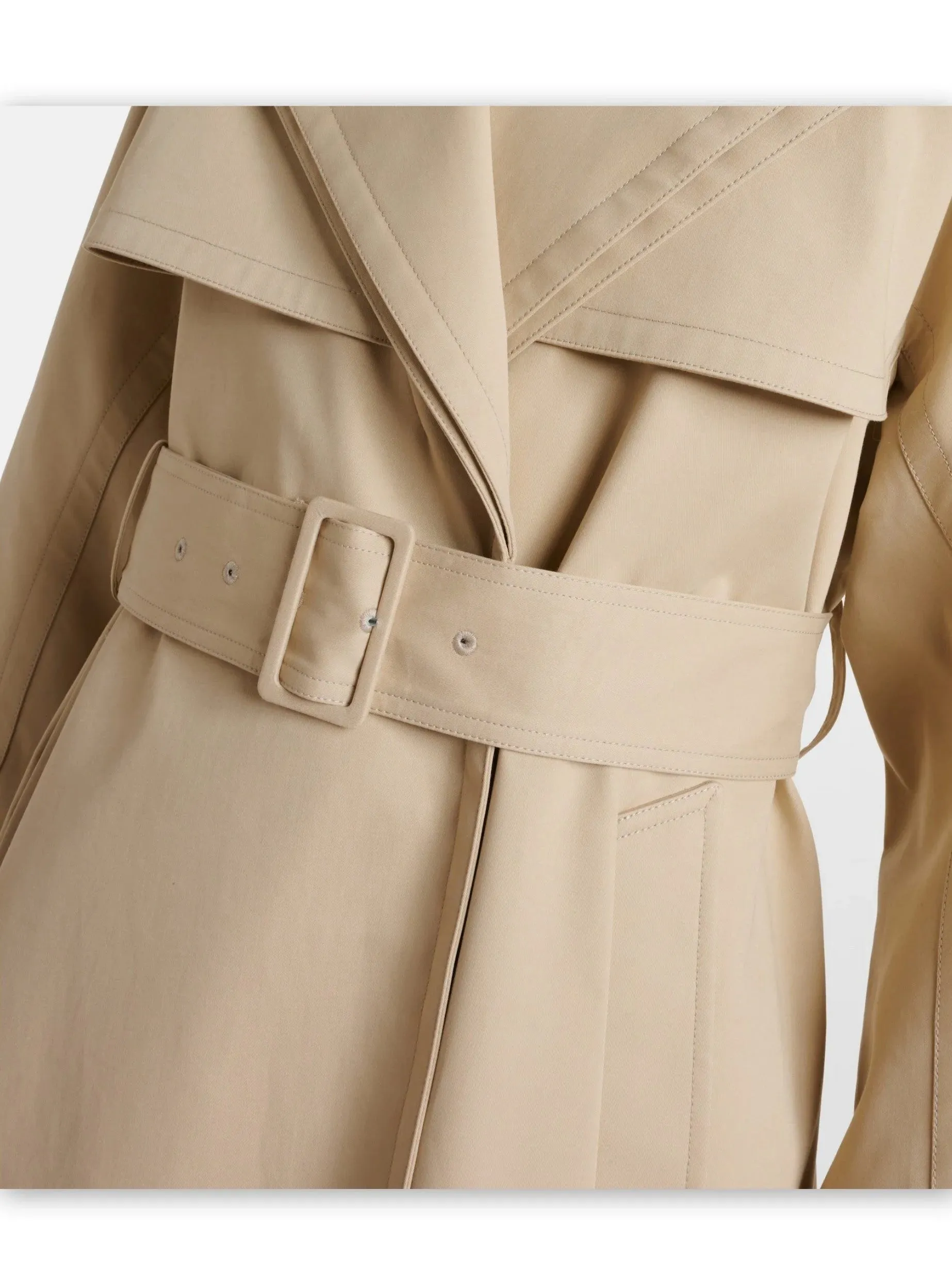 Belted Rounded-Split-Sleeve Trench Coat