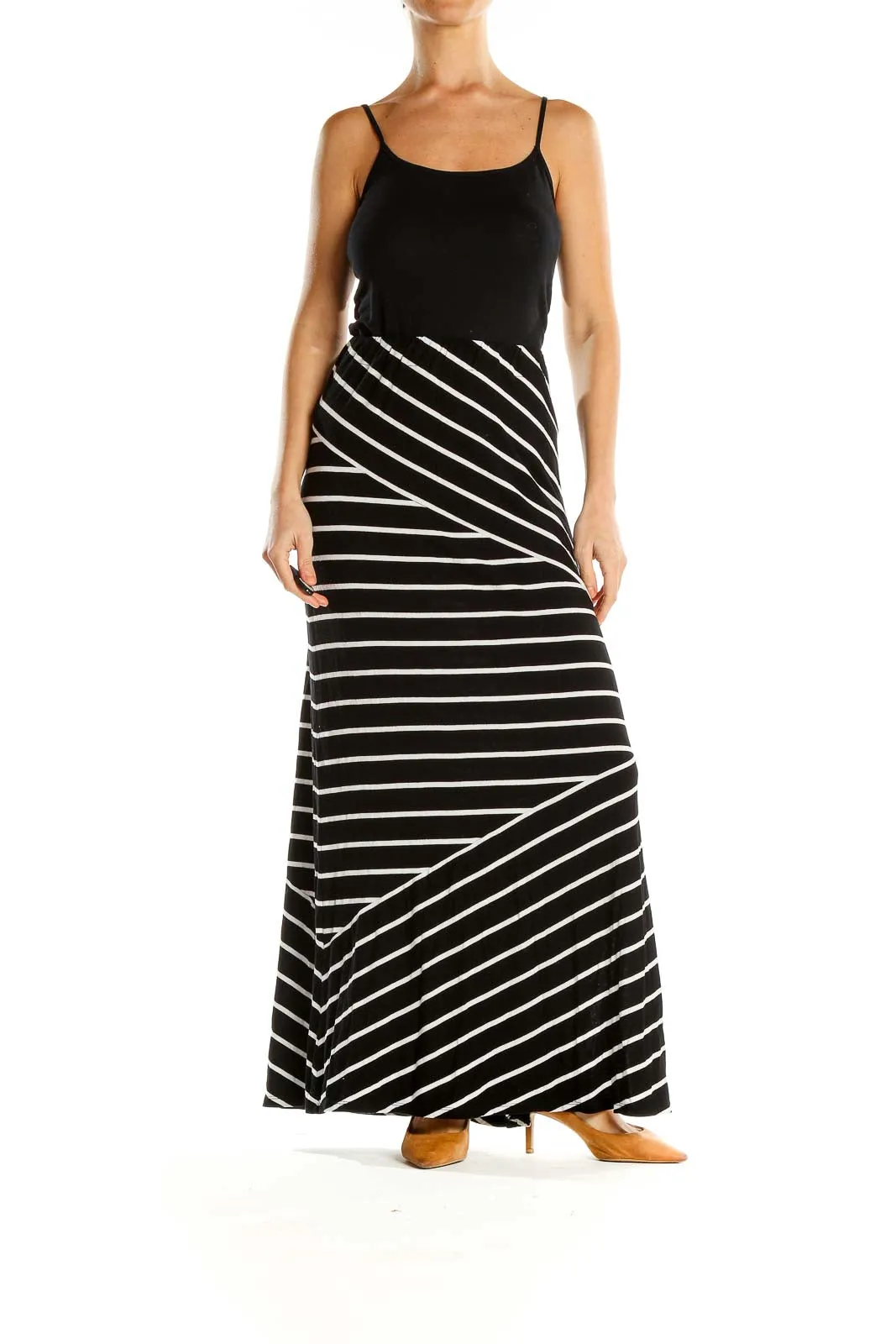 Black White Striped Classic Maxi Skirt