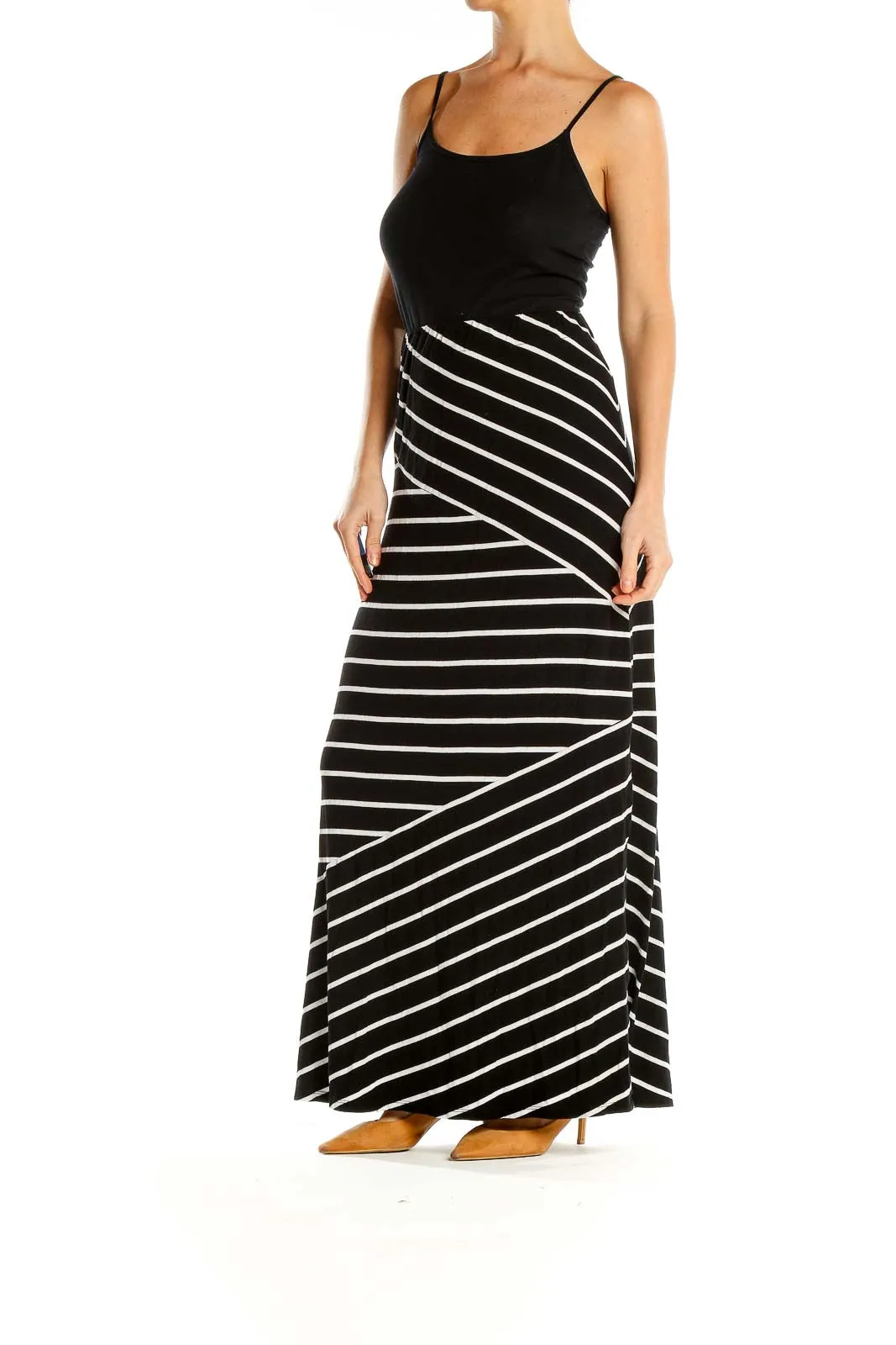 Black White Striped Classic Maxi Skirt