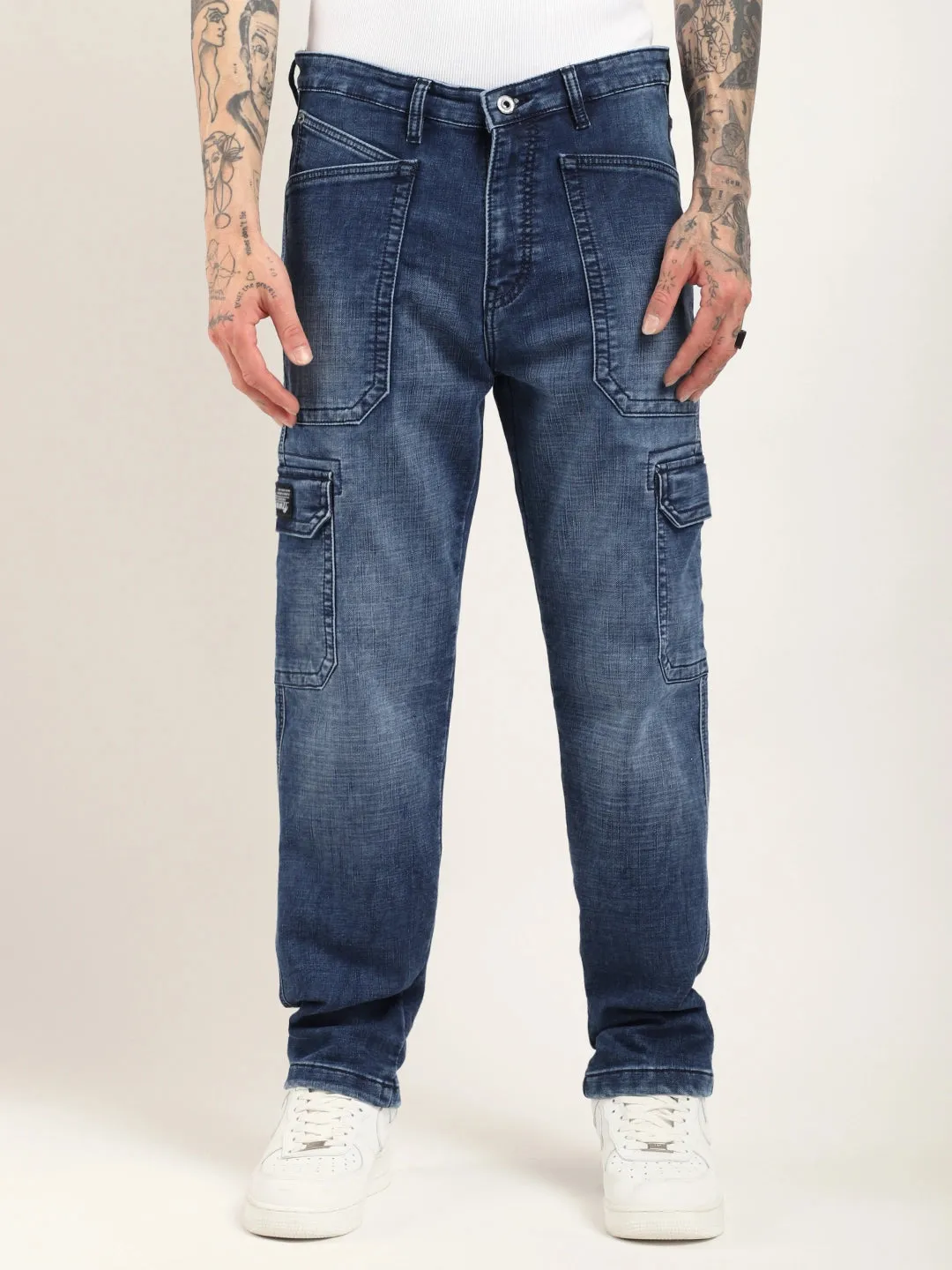 Candid Classic Blue Baggy Fit Denim Cargo