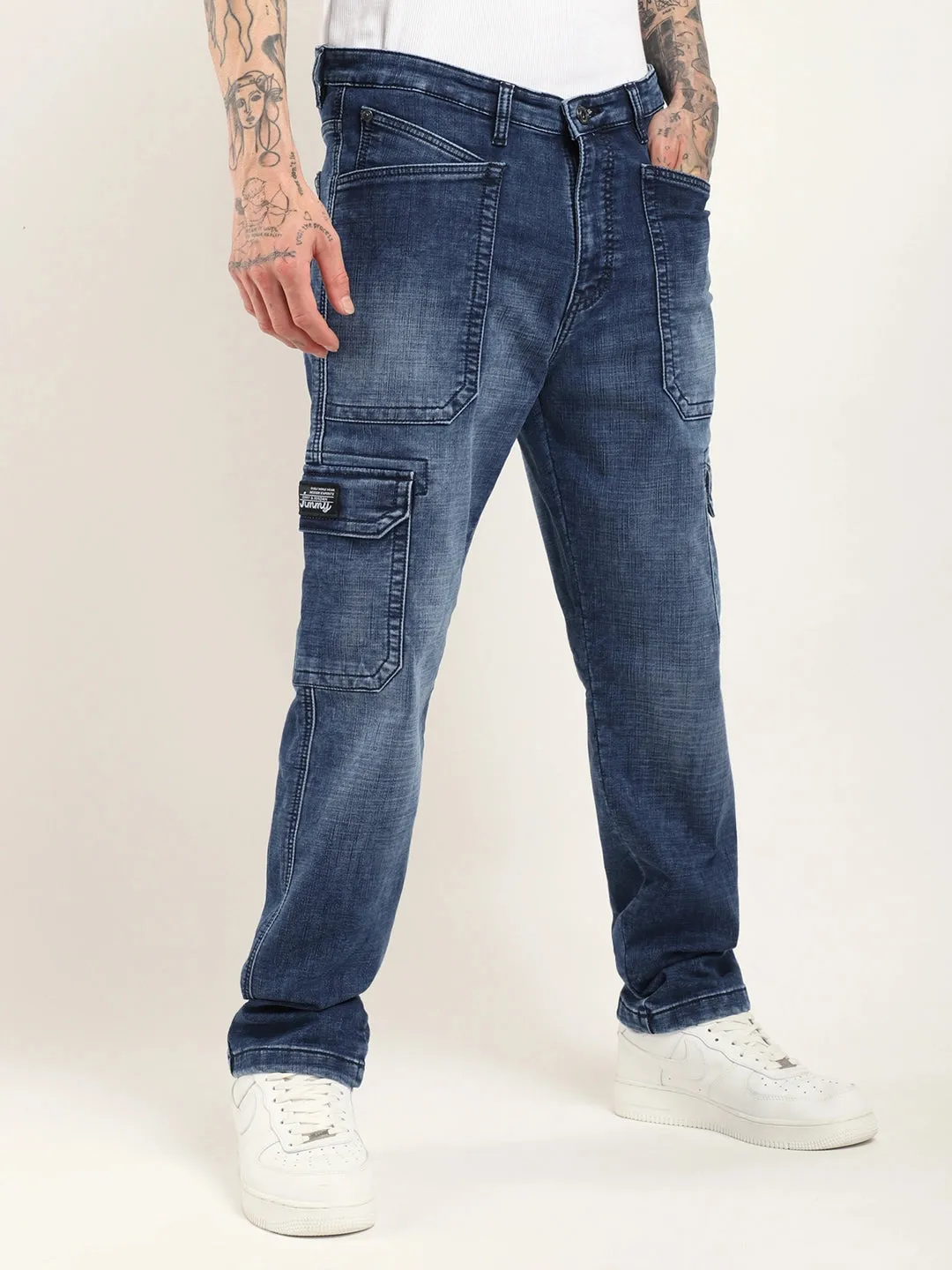 Candid Classic Blue Baggy Fit Denim Cargo