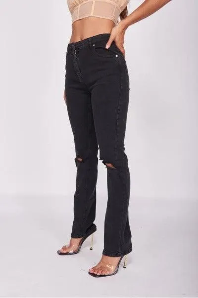 Charcoal Distressed Knee Rip Straight