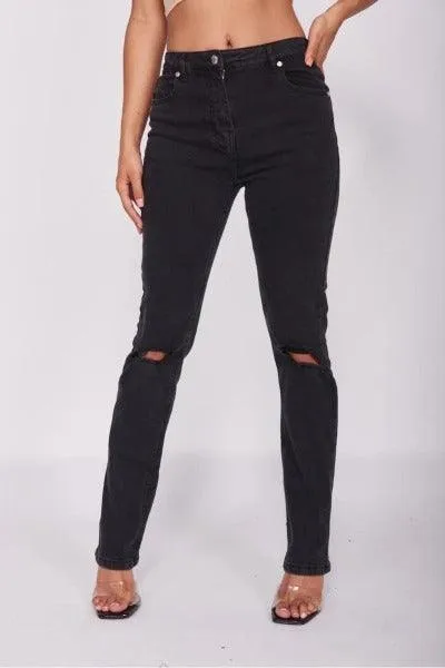 Charcoal Distressed Knee Rip Straight