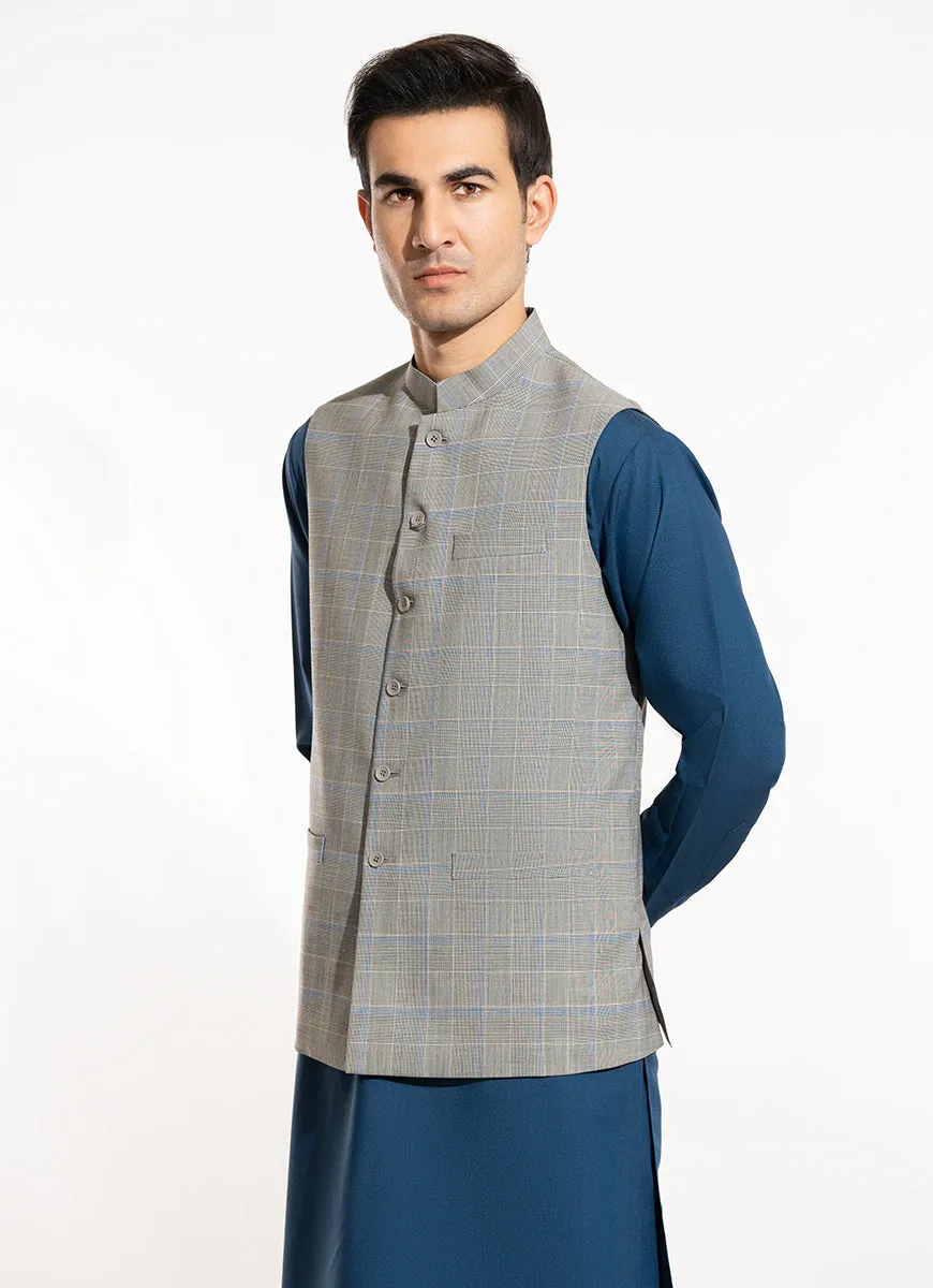 Checks-Light Grey, Wool Rich Waist Coats