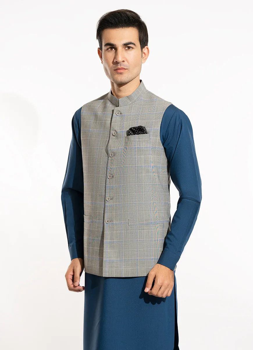 Checks-Light Grey, Wool Rich Waist Coats