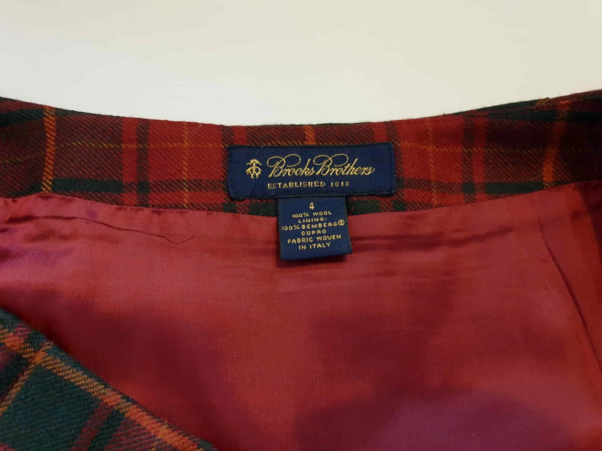 Classic Brooks Brothers Red Plaid Pleated Wool Skirt - M