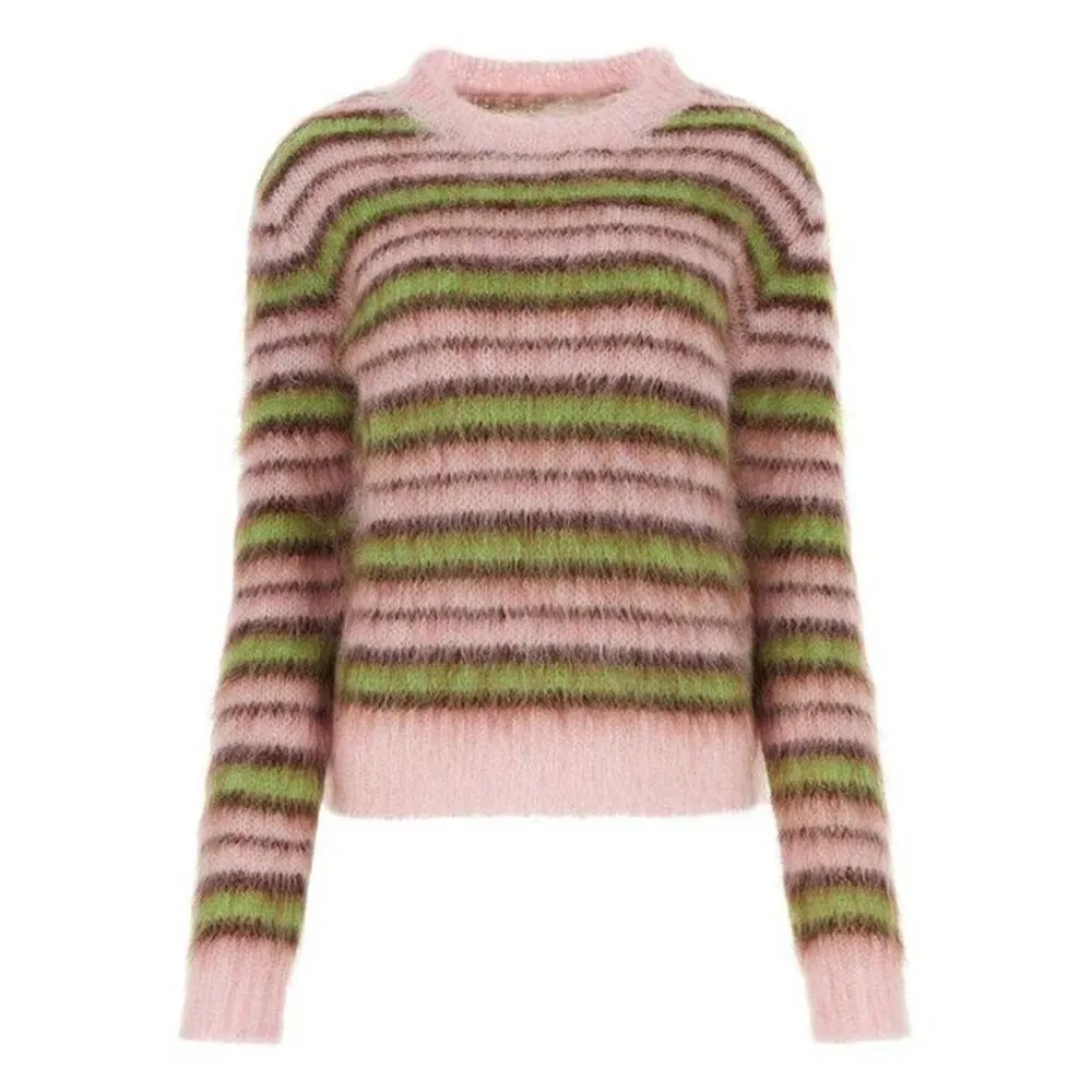 Colorblock Striped Loose Pullover Knitting Sweaters For Women Round Neck Long Sleeves Temperament Sweater Female