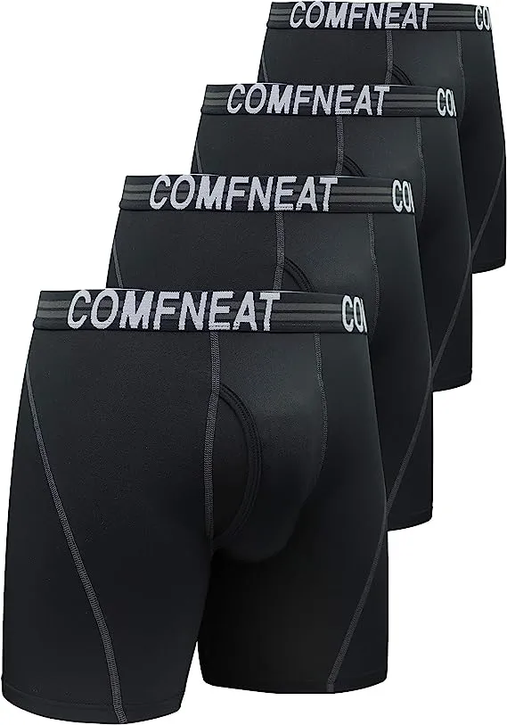 Comfneat Men's 4-Pack Athletic Boxer Briefs Sports Performance Underwear with Fly