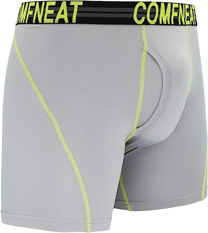 Comfneat Men's 4-Pack Athletic Boxer Briefs Sports Performance Underwear with Fly