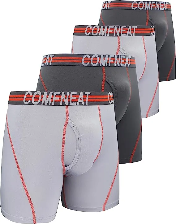 Comfneat Men's 4-Pack Athletic Boxer Briefs Sports Performance Underwear with Fly