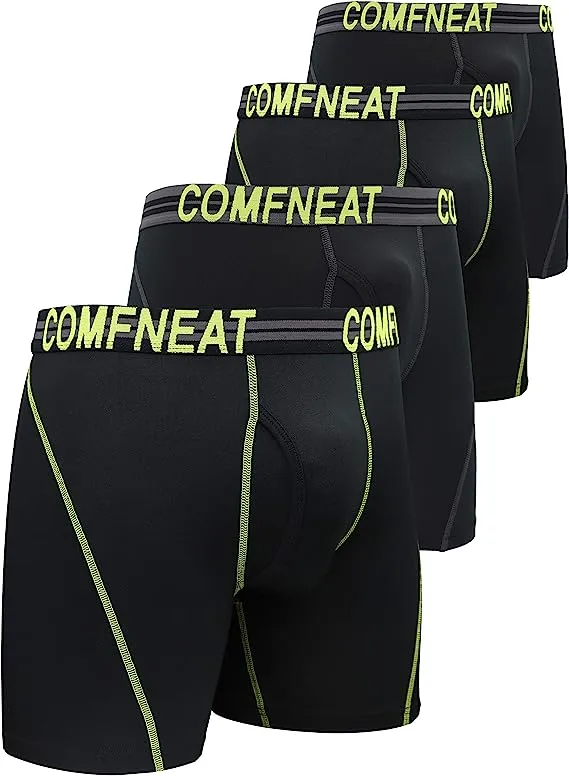 Comfneat Men's 4-Pack Athletic Boxer Briefs Sports Performance Underwear with Fly