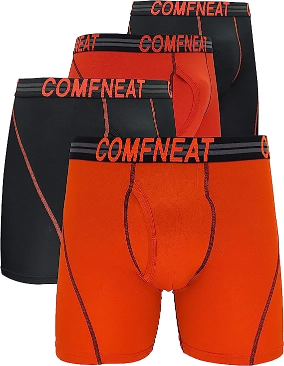 Comfneat Men's 4-Pack Athletic Boxer Briefs Sports Performance Underwear with Fly