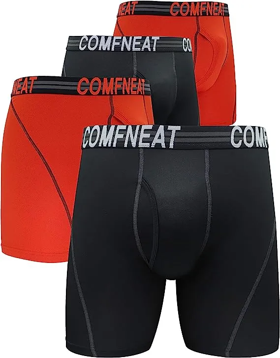 Comfneat Men's 4-Pack Athletic Boxer Briefs Sports Performance Underwear with Fly