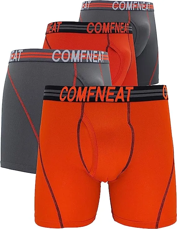 Comfneat Men's 4-Pack Athletic Boxer Briefs Sports Performance Underwear with Fly