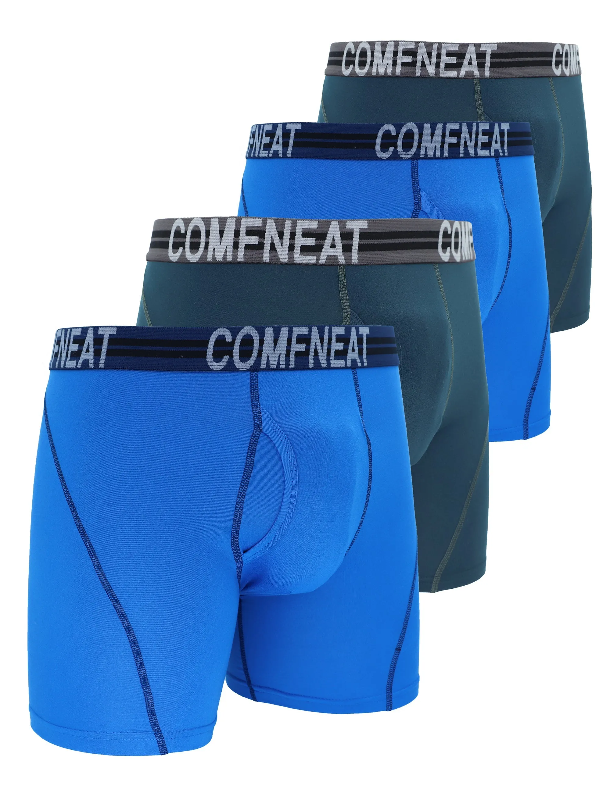 Comfneat Men's 4-Pack Athletic Boxer Briefs Sports Performance Underwear with Fly