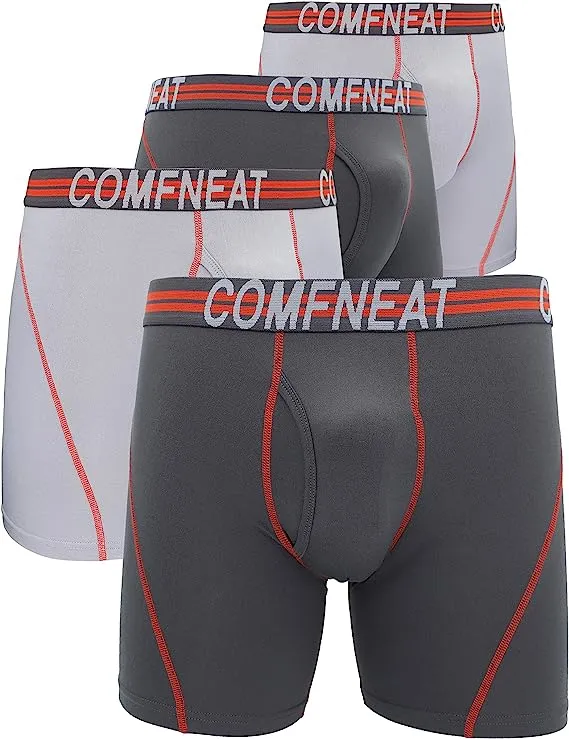 Comfneat Men's 4-Pack Athletic Boxer Briefs Sports Performance Underwear with Fly