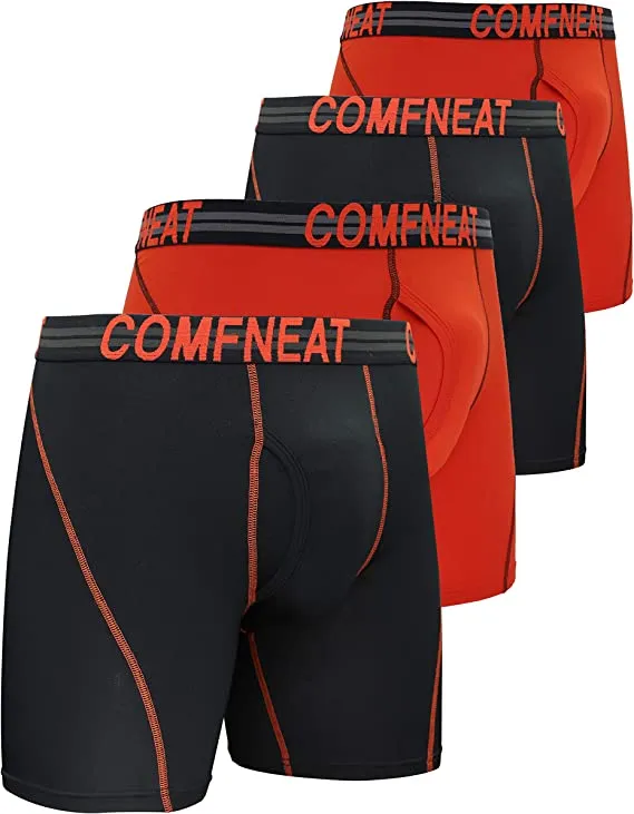 Comfneat Men's 4-Pack Athletic Boxer Briefs Sports Performance Underwear with Fly