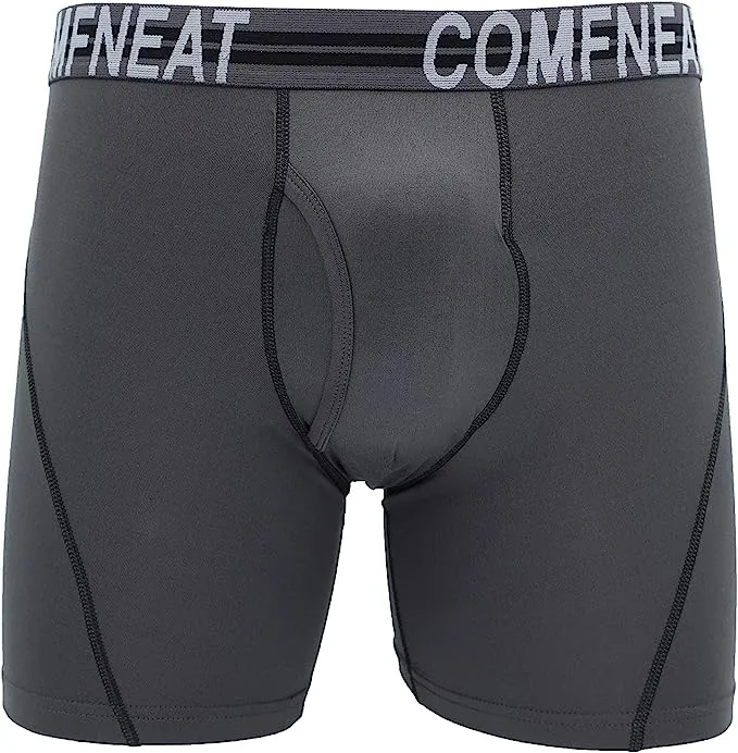 Comfneat Men's 4-Pack Athletic Boxer Briefs Sports Performance Underwear with Fly