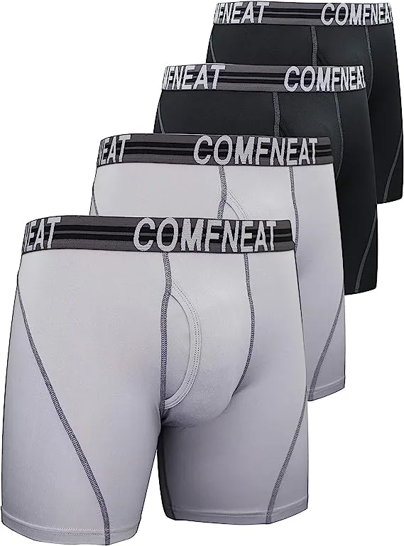 Comfneat Men's 4-Pack Athletic Boxer Briefs Sports Performance Underwear with Fly