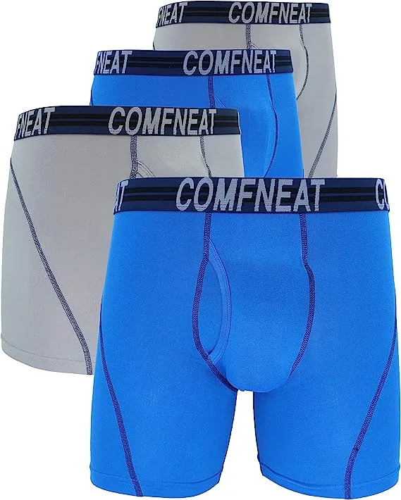 Comfneat Men's 4-Pack Athletic Boxer Briefs Sports Performance Underwear with Fly