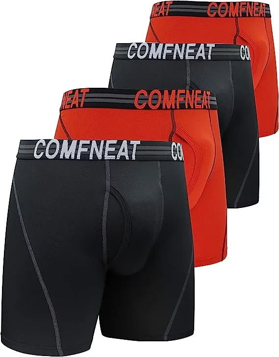 Comfneat Men's 4-Pack Athletic Boxer Briefs Sports Performance Underwear with Fly