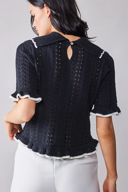 Crochet Knit Short Sleeve Top