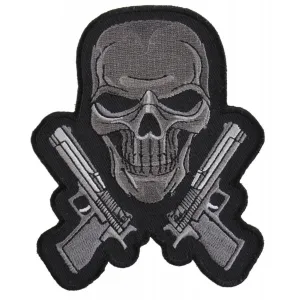 Daniel Smart Guns and Skull Chrome Embroidered Patch, 3.5 x 4.25 inches