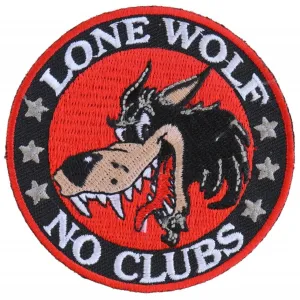 Daniel Smart Lone Wolf No Clubs Biker Embroidered Patch, 3 inches