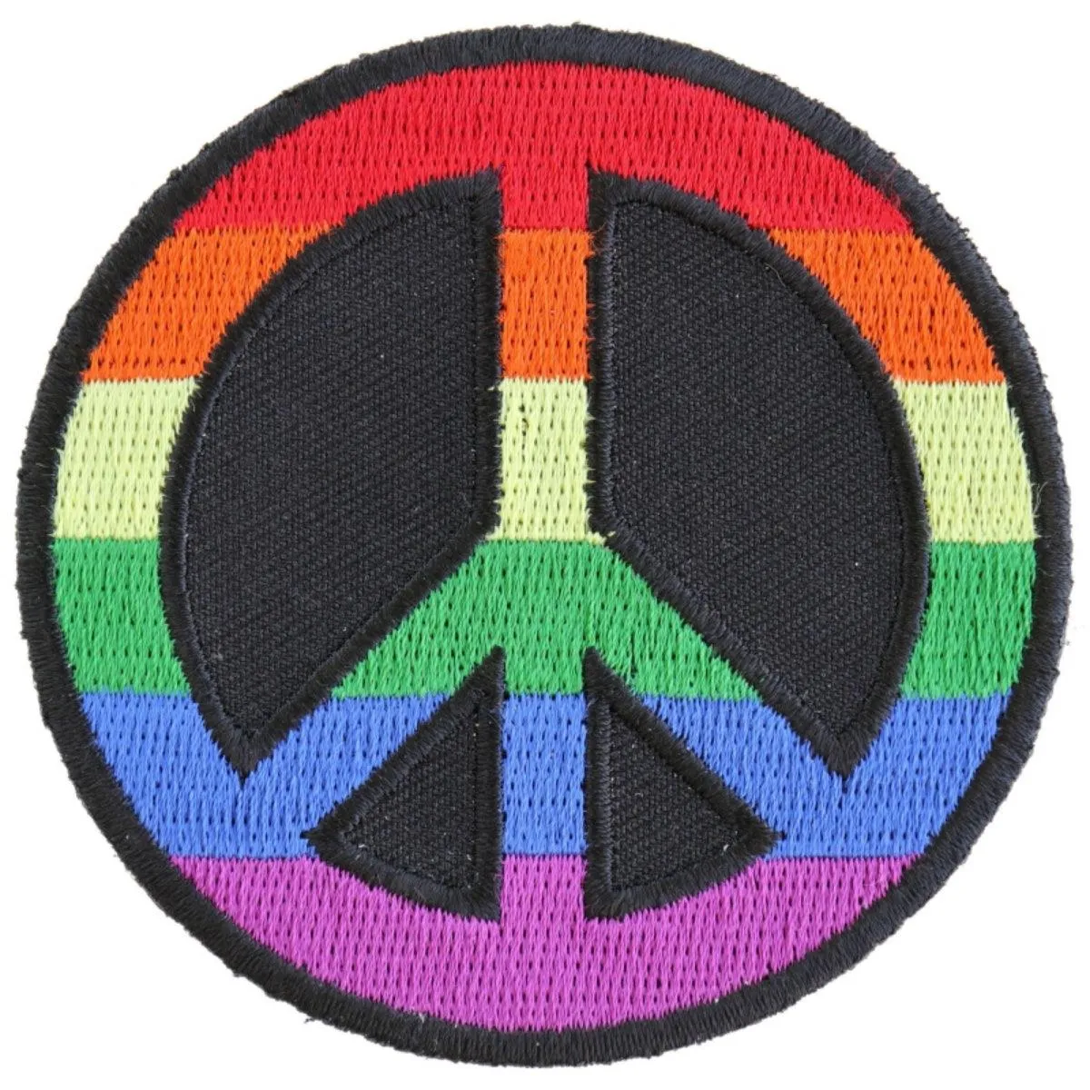 Daniel Smart Rainbow Peace Sign Embroidered Iron On Patch, 3 x 3 inches