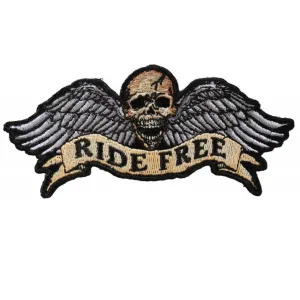 Daniel Smart Ride Free Winged Skull Embroidered Iron On Biker Patch, 4.5 x 2.5 inches