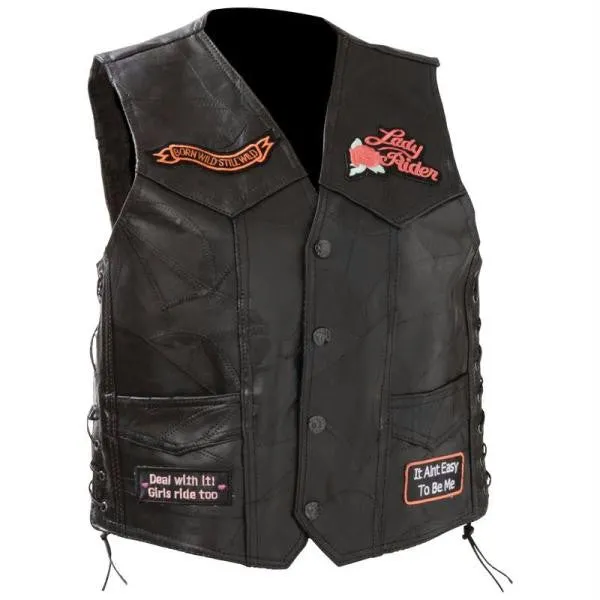 Diamond Plate Ladies Rock Design Genuine Leather Vest- 2x