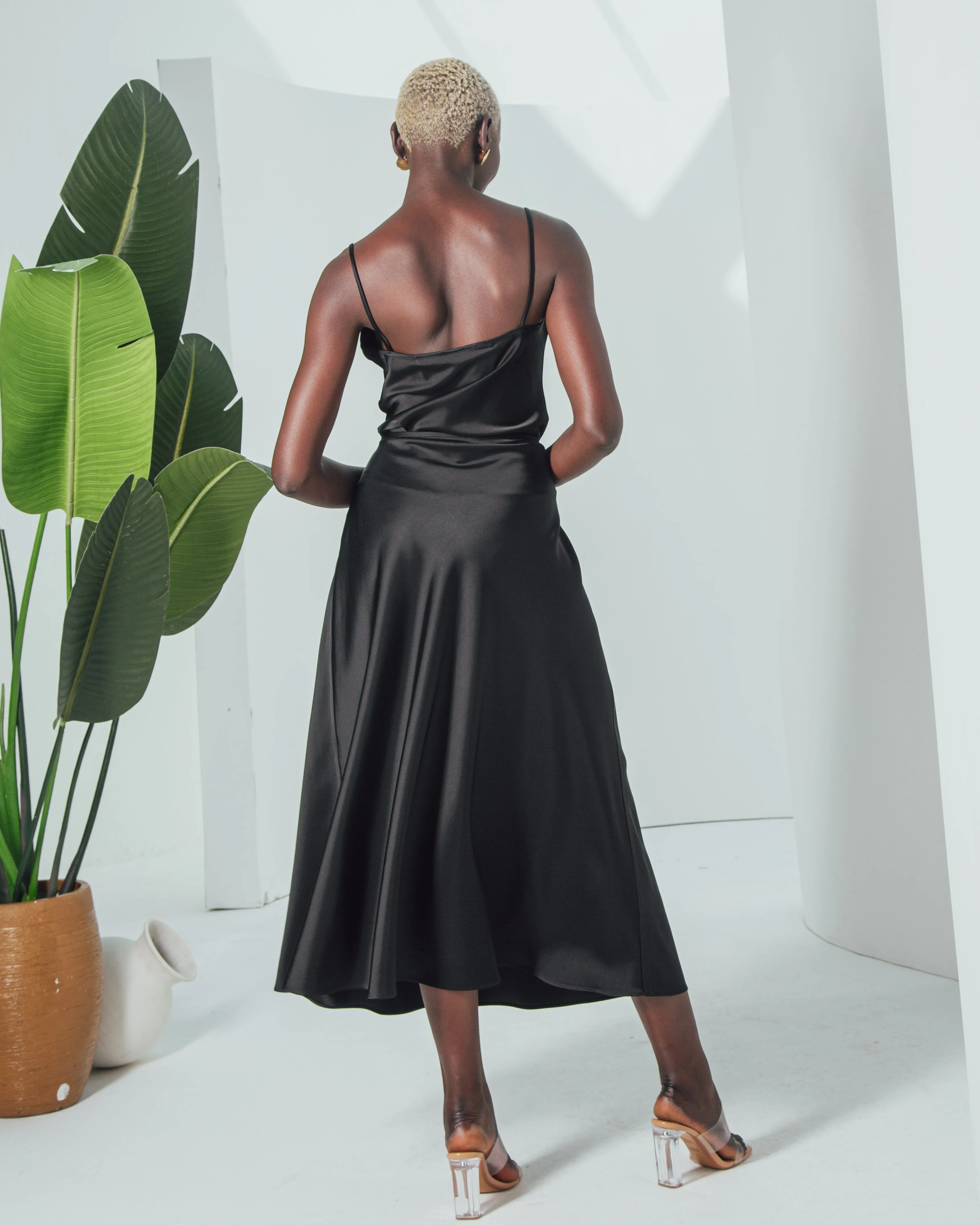 Essentials - Satin A-Line Midi Skirt