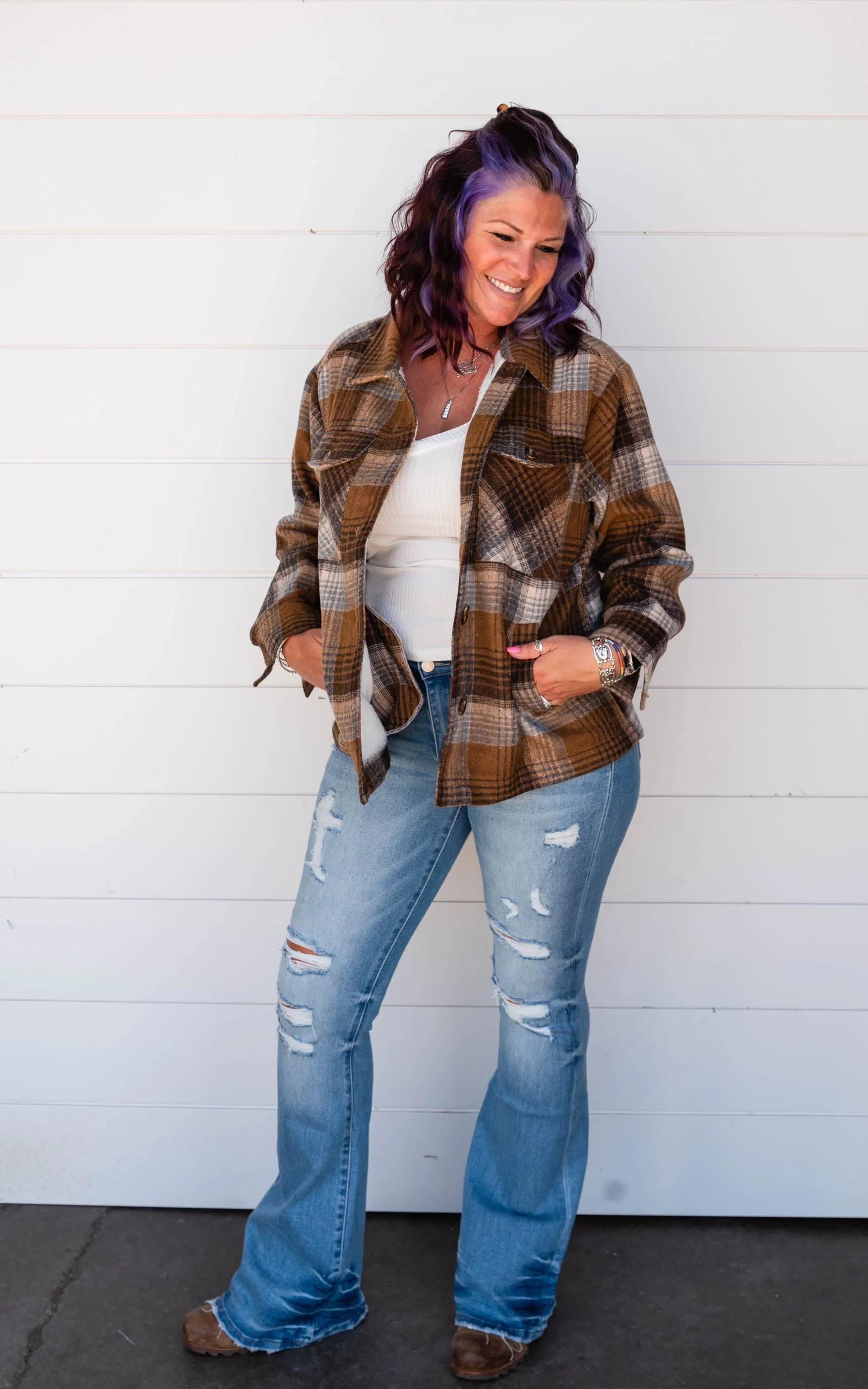 FLEECE COZY OVERSIZED PLAID SHIRT JACKET - Final Sale