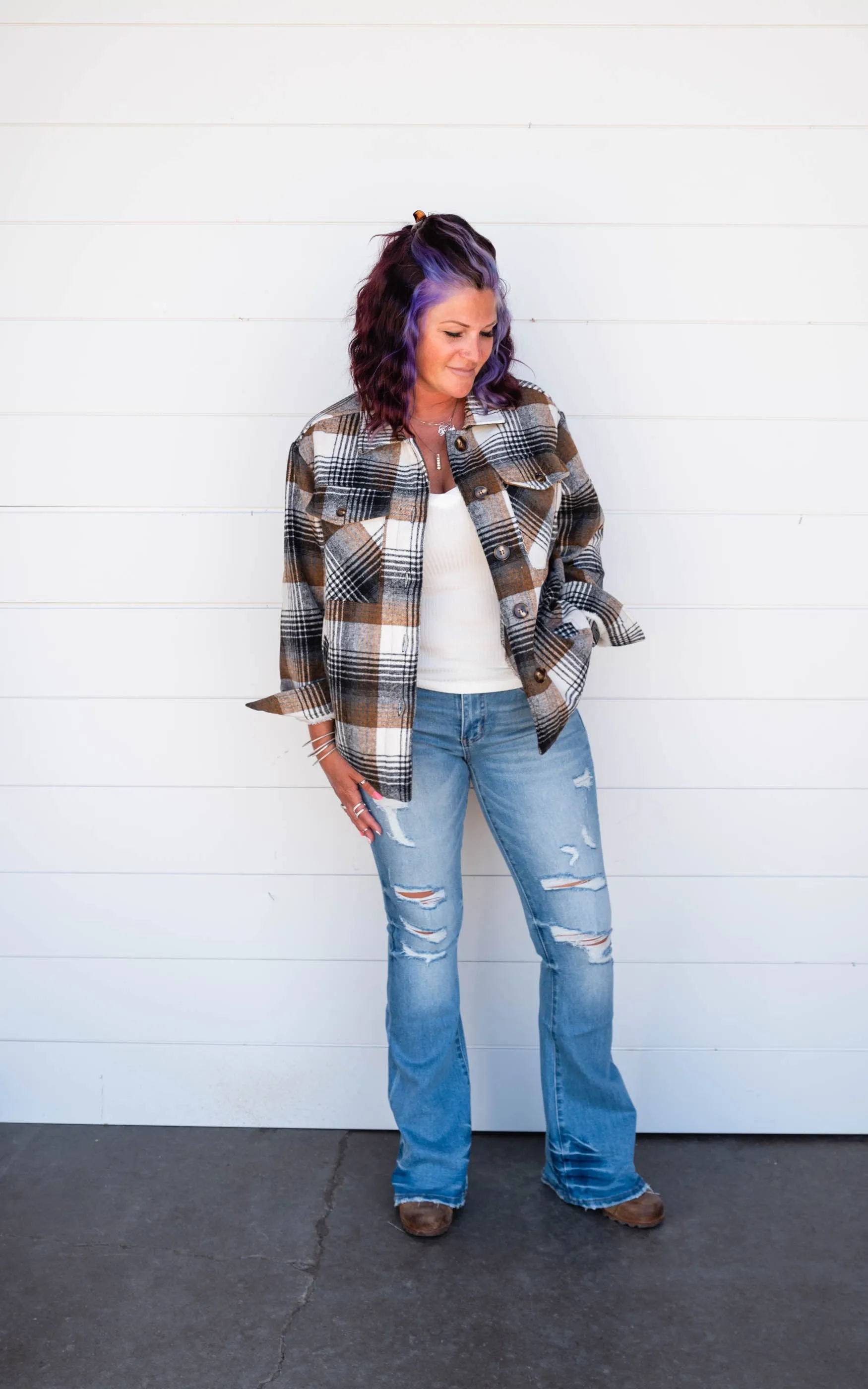 FLEECE COZY OVERSIZED PLAID SHIRT JACKET - Final Sale