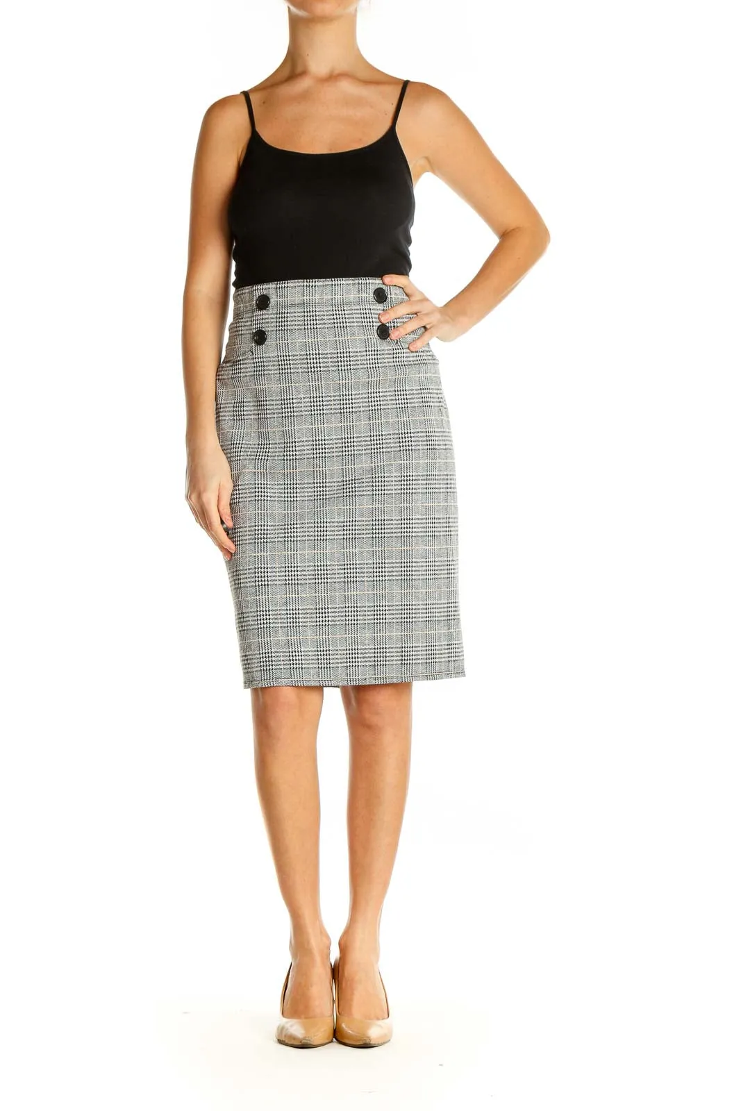 Gray Printed Classic Pencil Skirt