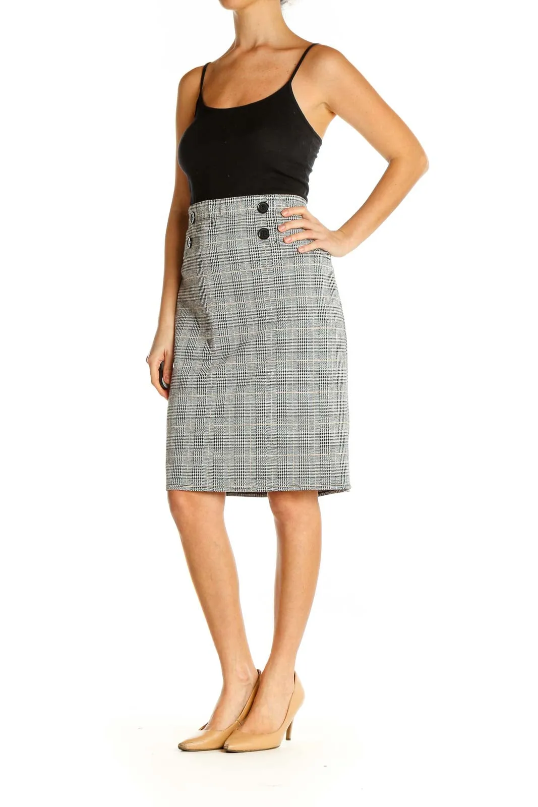 Gray Printed Classic Pencil Skirt