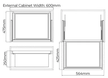 Higold B Series Pull Out Wardrobe Basket Deep Fits 600mm Cabinet Natural with Grey