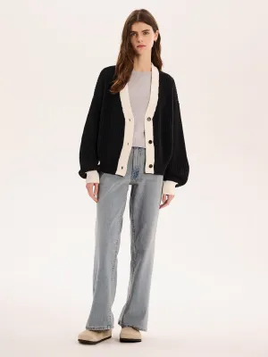 Hopper Cotton Cardigan in Black/White