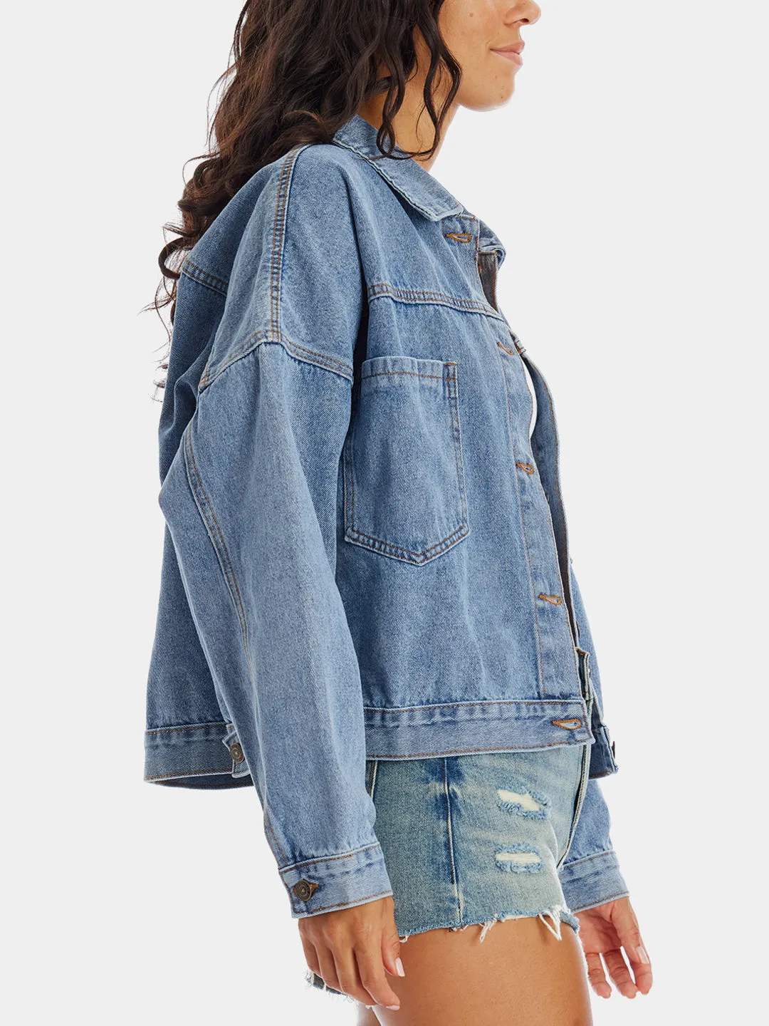 HOWDY Lip Print Button-Front Denim Jacket