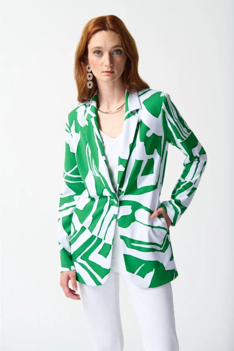 Joseph Ribkoff Green/Vanilla Abstract Print Long Sleeved Blazer 242230