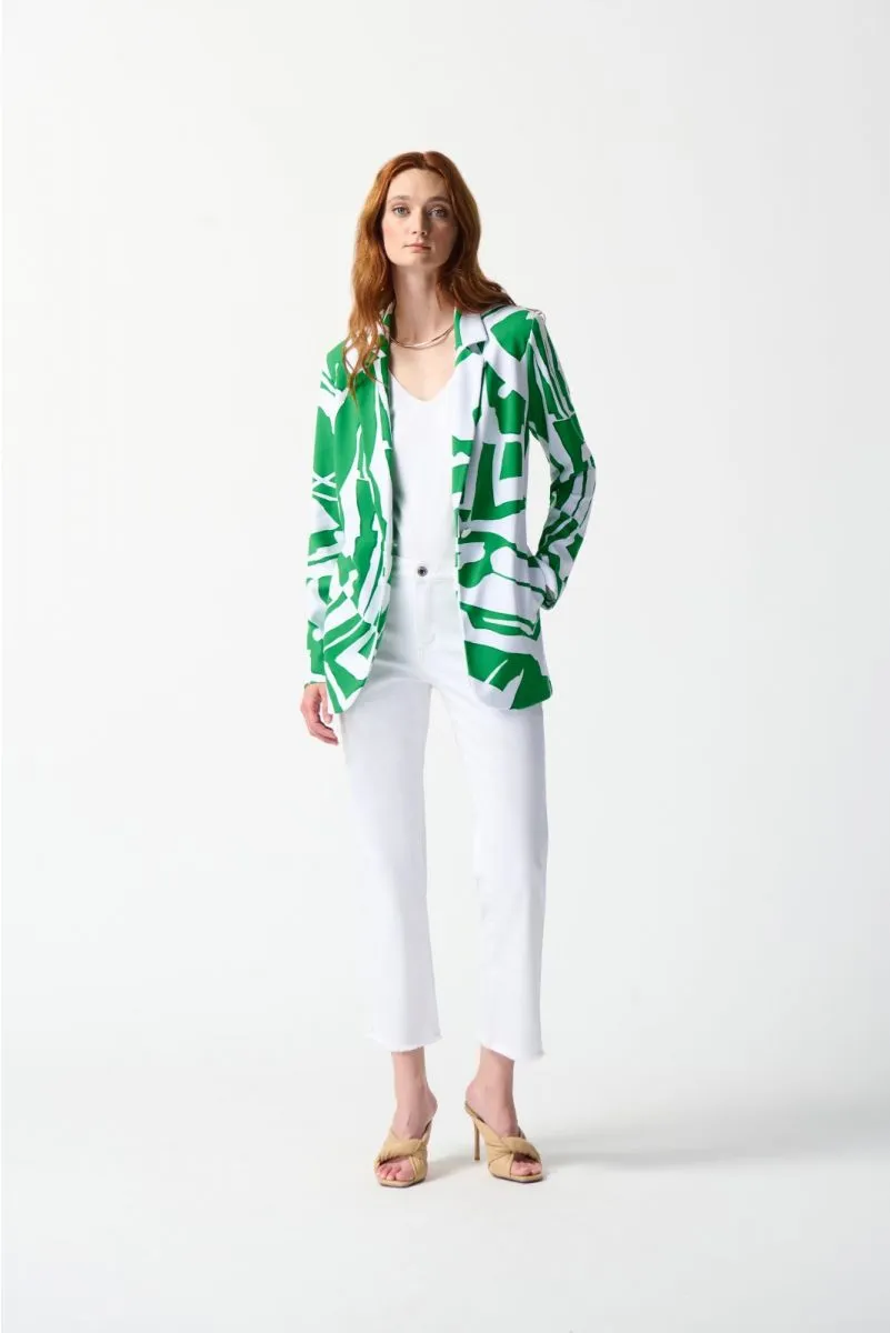 Joseph Ribkoff Green/Vanilla Abstract Print Long Sleeved Blazer 242230