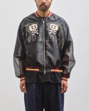 Kapital Sheer Pearl Souvenir Jacket, Black Rain Skull