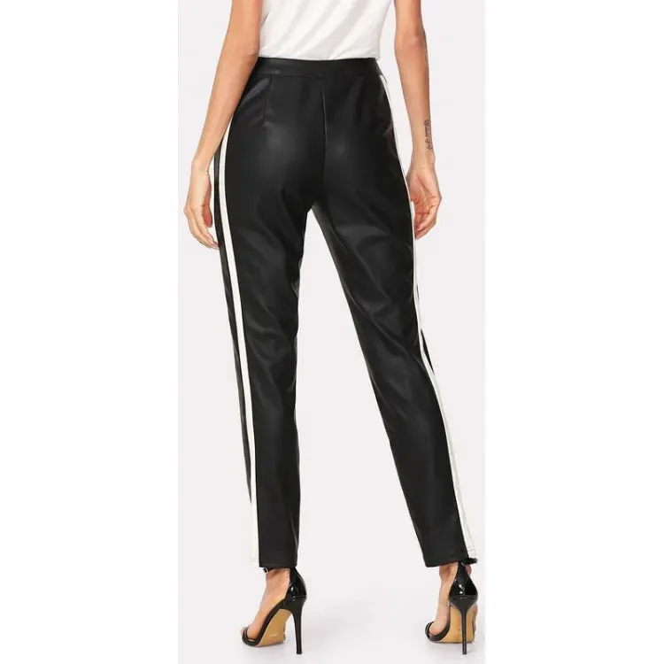 Ladies Two Tone Black & White Leather Pants