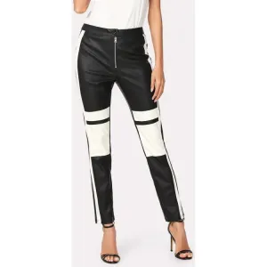 Ladies Two Tone Black & White Leather Pants