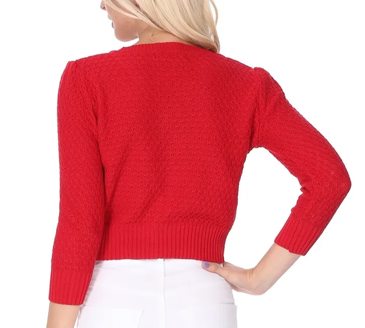 MAK 3/4 Sleeve Crewneck Knit Crochet Pattern Cropped Cardigan | 4 Colours