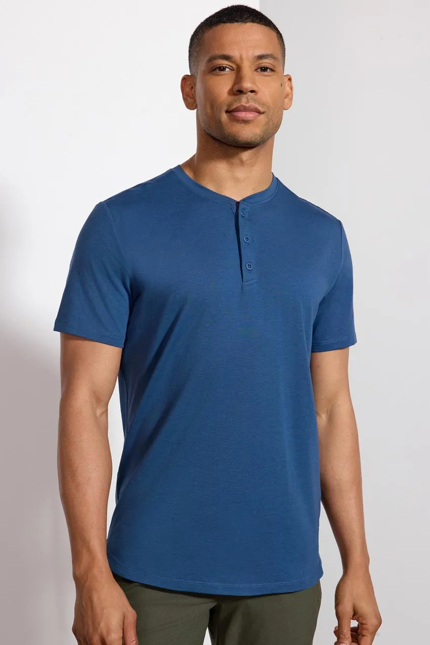 Pima Cotton Henley With Curved Hem - Key Largo