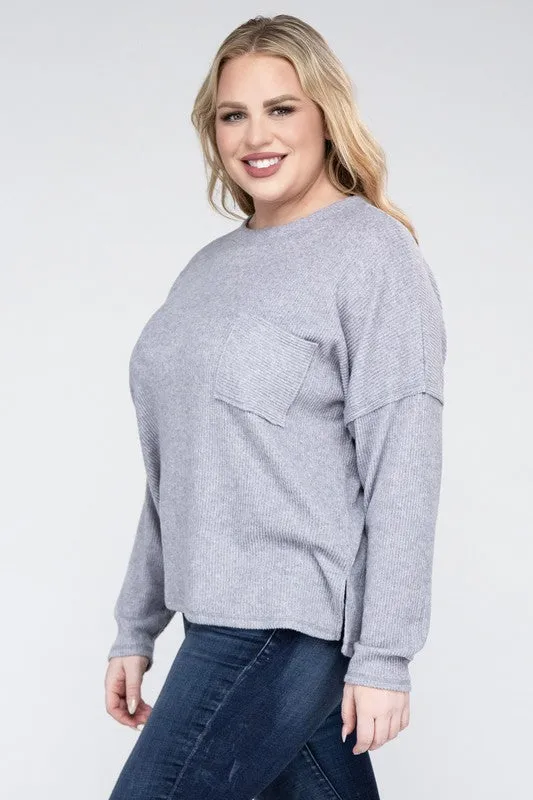 Plus Ribbed Brushed Melange Hacci Sweater